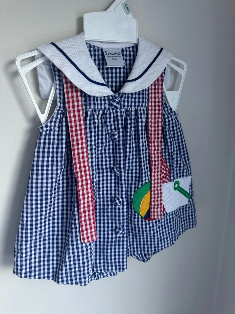 Samara Vintage Blue Gingham Nautical 2 Piece Set Size 18M